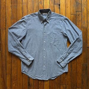 Gustin‎ Twill Chambray Button Down Shirt Western Workwear Men M Blue Gray